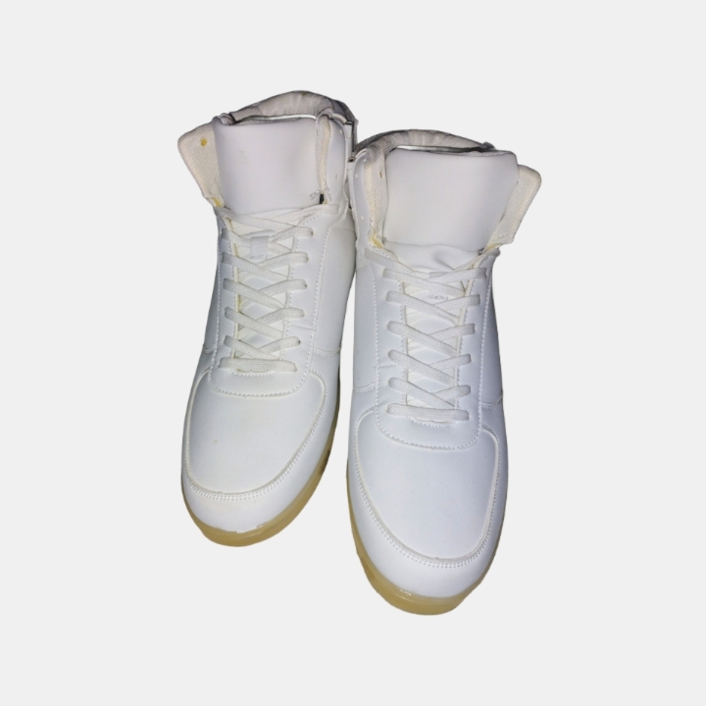 White and Tan High-Top Sneakers with Gum Sole